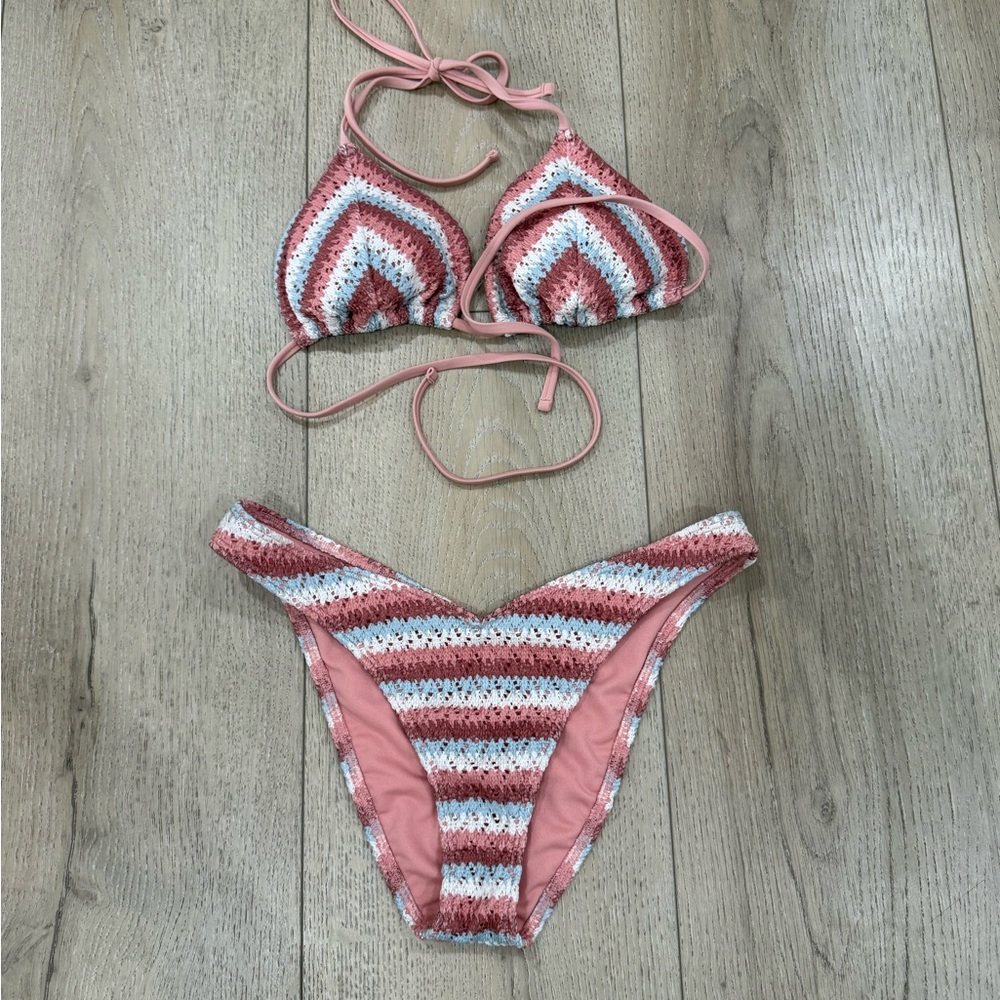 Striped Pink and White Bikini Set